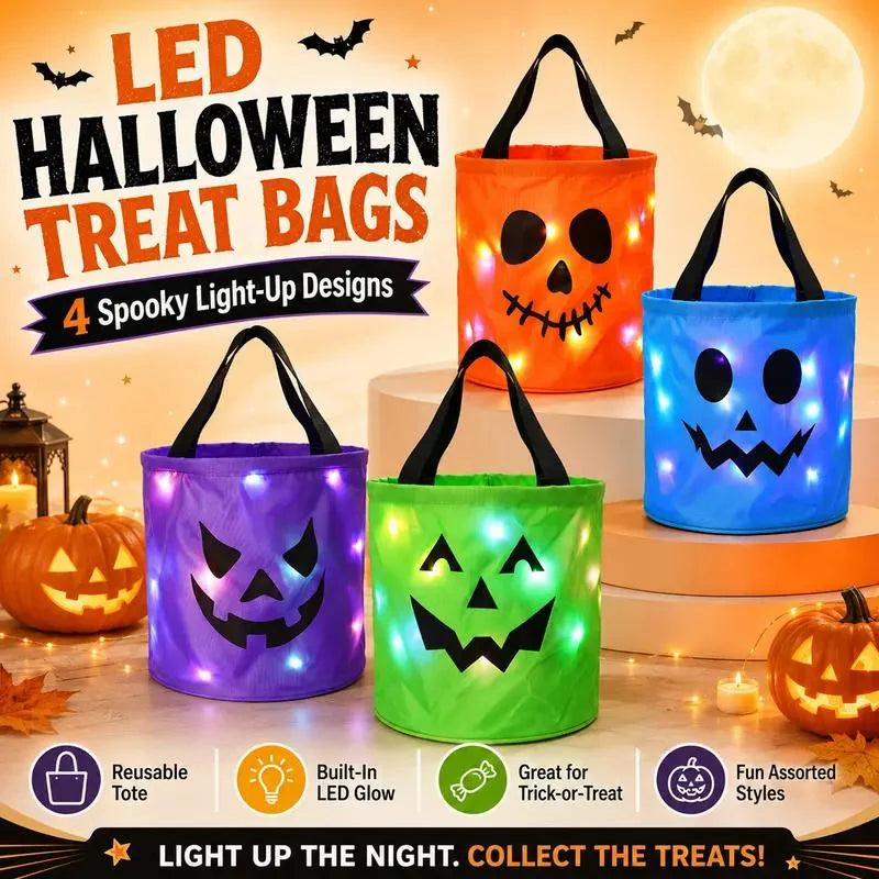 Supplier promotional reference showing orange, blue, green and purple light-up treat bags